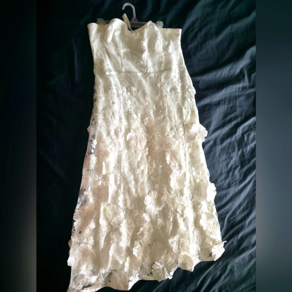 Elegant White 3-D Floral Lace Dress